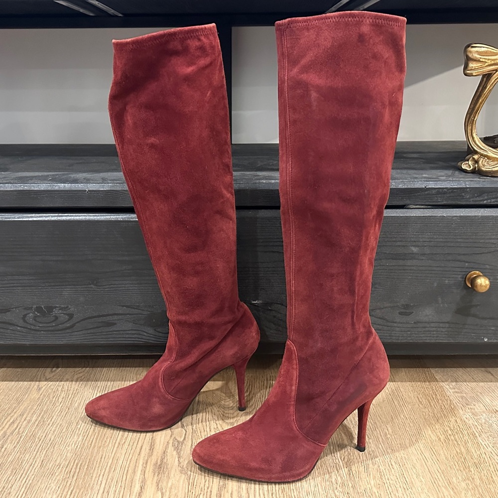 Stuart Weitzman Burgundy Suede Tall Leather Boots